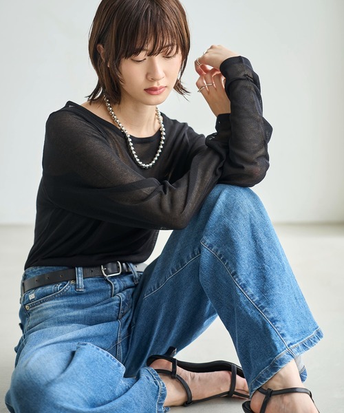 meilmada(メイルマダ)の「シアーニットプルオーバー(ニット/セーター・レディース・ブルー/ブラック/ライトベージュ/ライトブラウン/チャコールグレー・FREE)」の15枚目の写真