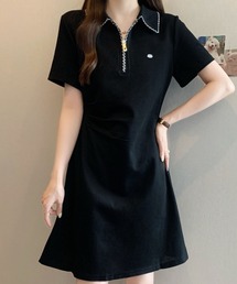ポロ襟ジップワンピース