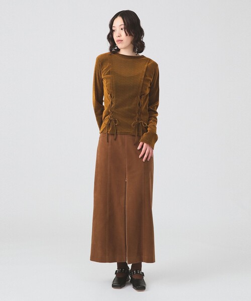 Ray BEAMS(レイビームス)の「フロッキー レースアップ トップス(Tシャツ/カットソー・レディース・ブラウン/ブルー・ONE SIZE)」の3枚目の写真