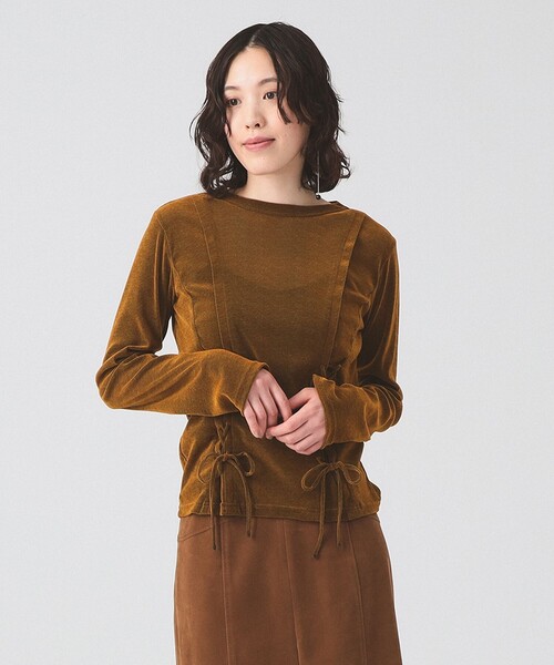 Ray BEAMS(レイビームス)の「フロッキー レースアップ トップス(Tシャツ/カットソー・レディース・ブラウン/ブルー・ONE SIZE)」の5枚目の写真