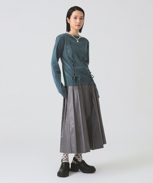 Ray BEAMS(レイビームス)の「フロッキー レースアップ トップス(Tシャツ/カットソー・レディース・ブラウン/ブルー・ONE SIZE)」の6枚目の写真