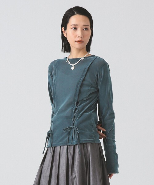 Ray BEAMS(レイビームス)の「フロッキー レースアップ トップス(Tシャツ/カットソー・レディース・ブラウン/ブルー・ONE SIZE)」の8枚目の写真