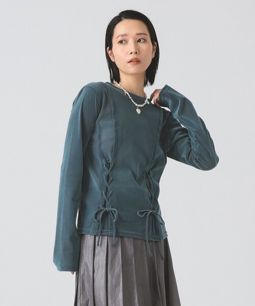 Ray BEAMS(レイビームス)の「フロッキー レースアップ トップス(Tシャツ/カットソー・レディース・ブラウン/ブルー・ONE SIZE)」の9枚目の写真