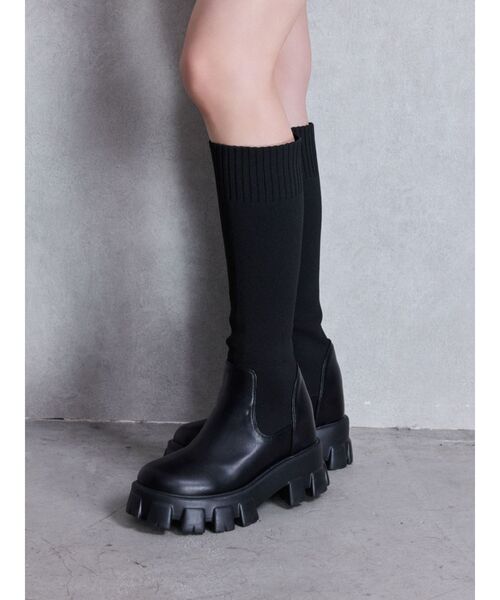 GYDA（ジェイダ）の「ニットドッキングボリュームソールブーツ（ブーツ・レディース・ブラック・SMALL/MEDIUM/LARGE）」の4枚目の写真