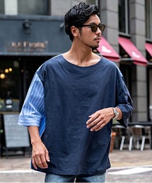 『CavariA/キャバリア』ストライプ切替半袖Tシャツ
