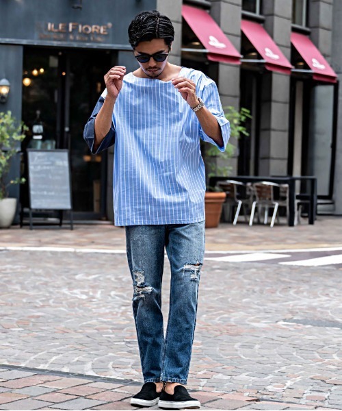 SILVER BULLET(シルバーバレット)の「『CavariA/キャバリア』ストライプ切替半袖Tシャツ(Tシャツ/カットソー・メンズ・ブルー/ブラック・L/M)」の12枚目の写真