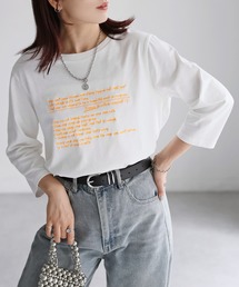 手書き風ロゴ刺繍デザイン七分袖Tシャツ