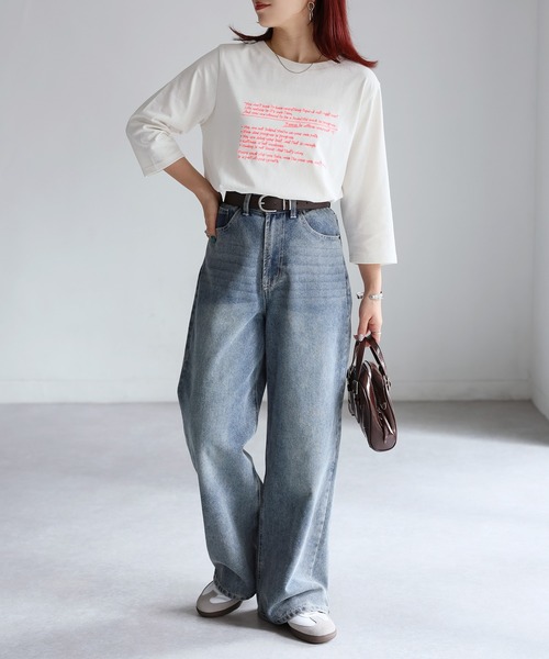Riberry(リベリー)の「手書き風ロゴ刺繍デザイン七分袖Tシャツ(Tシャツ/カットソー・レディース・オートミール/オフホワイト/チャコールグレー/ナチュラル・FREE)」の15枚目の写真