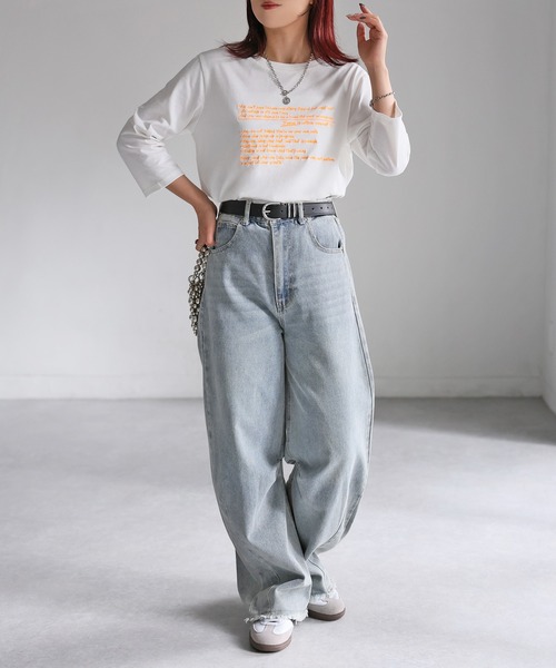 Riberry(リベリー)の「手書き風ロゴ刺繍デザイン七分袖Tシャツ(Tシャツ/カットソー・レディース・オートミール/オフホワイト/チャコールグレー/ナチュラル・FREE)」の17枚目の写真