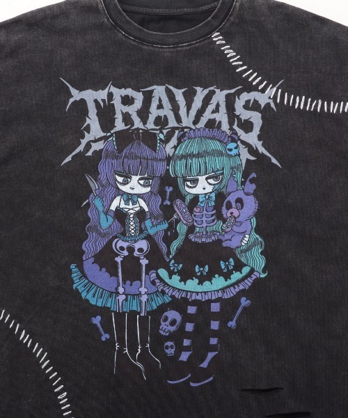 TRAVAS TOKYO(トラバス トウキョウ)の「『TRAVAS TOKYO/トラバス トーキョー』ステッチ入りイラストプリントL/S Tee/ロングスリーブカットソー(Tシャツ/カットソー・レディース・ブラック/チャコールグレー・FREE)」の10枚目の写真