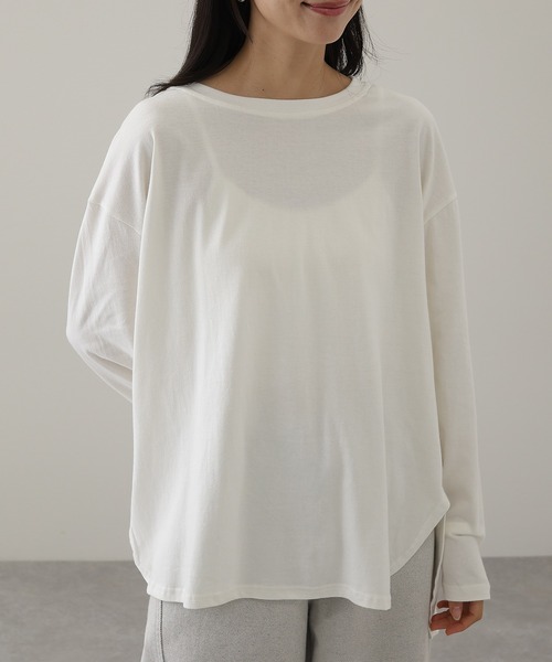 Lace Ladies(レースレディース)の「クルーネック ラウンドヘム 長袖 カット プルオーバー(Tシャツ/カットソー・レディース・ホワイト/ブラック・M/XL)」の2枚目の写真
