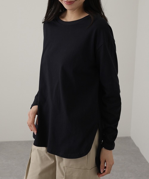 Lace Ladies(レースレディース)の「クルーネック ラウンドヘム 長袖 カット プルオーバー(Tシャツ/カットソー・レディース・ホワイト/ブラック・M/XL)」の1枚目の写真