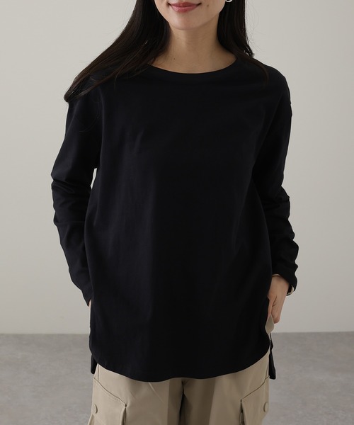 Lace Ladies(レースレディース)の「クルーネック ラウンドヘム 長袖 カット プルオーバー(Tシャツ/カットソー・レディース・ホワイト/ブラック・M/XL)」の3枚目の写真