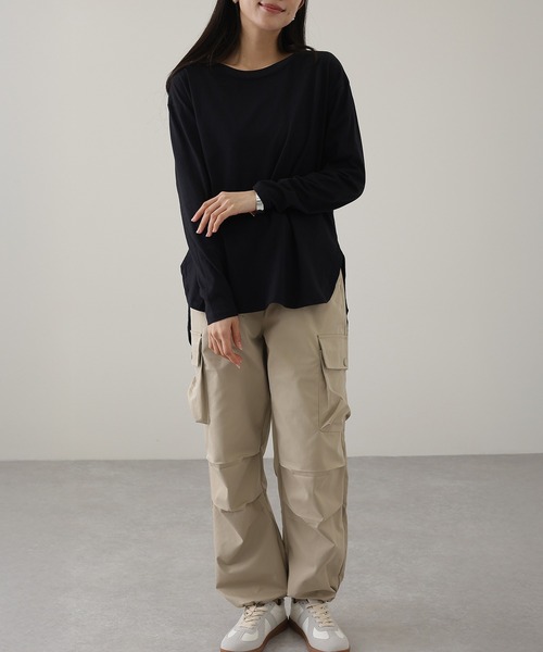 Lace Ladies(レースレディース)の「クルーネック ラウンドヘム 長袖 カット プルオーバー(Tシャツ/カットソー・レディース・ホワイト/ブラック・M/XL)」の4枚目の写真