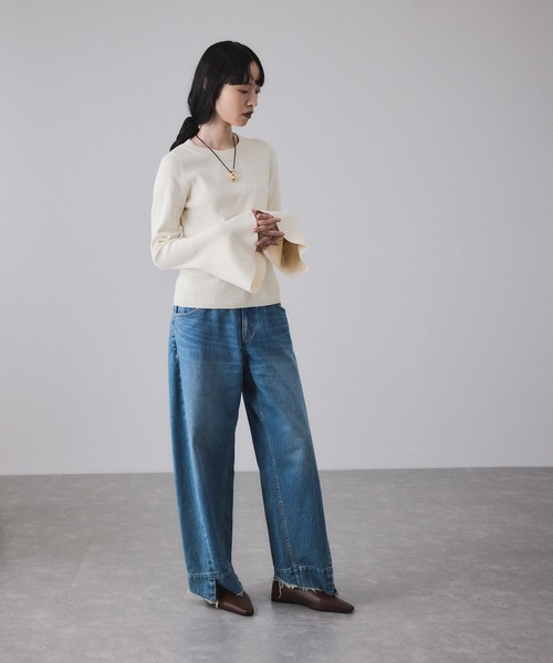 ADAM ET ROPE'（アダムエロペ）の「ボリュームカフスプルオーバー（ニット/セーター・レディース・オフホワイト/ダークブラウン/ミント・FREE）」の7枚目の写真