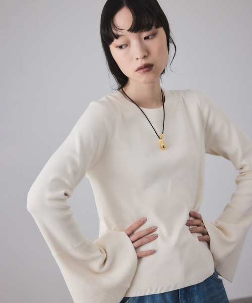 ADAM ET ROPE'（アダムエロペ）の「ボリュームカフスプルオーバー（ニット/セーター・レディース・オフホワイト/ダークブラウン/ミント・FREE）」の9枚目の写真