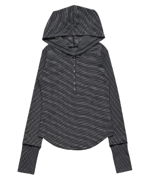 select MOCA(セレクトモカ)の「ボーダーフーディーロンT(パーカー・レディース・オフホワイト/チャコールグレー/ブラック・FREE)」の8枚目の写真