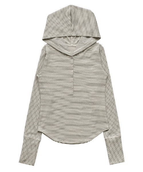 select MOCA(セレクトモカ)の「ボーダーフーディーロンT(パーカー・レディース・オフホワイト/チャコールグレー/ブラック・FREE)」の9枚目の写真