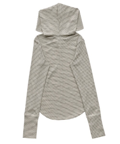 select MOCA(セレクトモカ)の「ボーダーフーディーロンT(パーカー・レディース・オフホワイト/チャコールグレー/ブラック・FREE)」の7枚目の写真