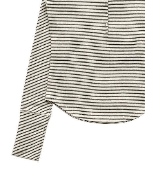 select MOCA(セレクトモカ)の「ボーダーフーディーロンT(パーカー・レディース・オフホワイト/チャコールグレー/ブラック・FREE)」の5枚目の写真