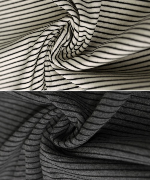 select MOCA(セレクトモカ)の「ボーダーフーディーロンT(パーカー・レディース・オフホワイト/チャコールグレー/ブラック・FREE)」の4枚目の写真