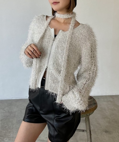 PAGEBOY(ページボーイ)の「ダンスヤーン2WAYカーディガン【前後2WAY着用】(カーディガン/ボレロ・レディース・ブラック/ブルー/オフホワイト/ピンク系その他・FREE)」の1枚目の写真