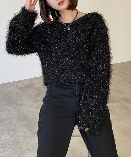 PAGEBOY(ページボーイ)の「ダンスヤーン2WAYカーディガン【前後2WAY着用】(カーディガン/ボレロ・レディース・ブラック/ブルー/オフホワイト/ピンク系その他・FREE)」の2枚目の写真