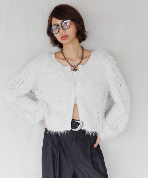 PAGEBOY(ページボーイ)の「ダンスヤーン2WAYカーディガン【前後2WAY着用】(カーディガン/ボレロ・レディース・ブラック/ブルー/オフホワイト/ピンク系その他・FREE)」の9枚目の写真