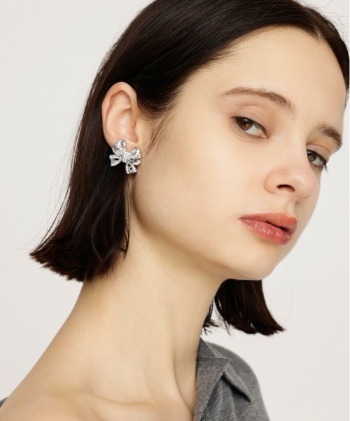 SLY（スライ）の「BIJOU RIBBON P/EARRING ビジュー リボンピアス（ピアス（両耳用）・レディース・ピンク/クリア・FREE）」の12枚目の写真