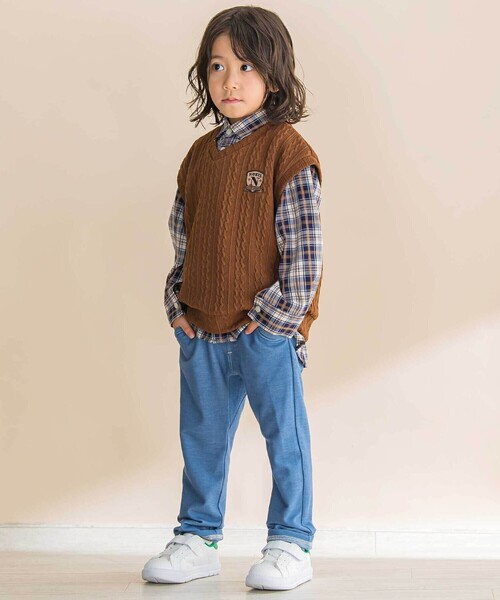 Noeil aime BeBe（ノイユエイムベベ）の「【お揃い】デニムニットクライミングロングパンツ（その他パンツ・キッズ・ブルー/ネイビー・100cm/120cm/110cm/130cm/90cm）」の16枚目の写真