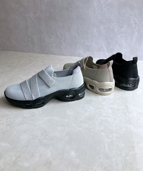 厚底 軽量 キラキラベルト ニットスリップオンスニーカー【2025新作】