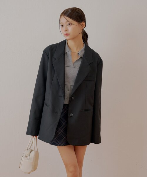 Chico（チコ）の「ビッグショルダールーズシングルジャケット（テーラードジャケット・レディース・グレー系その他2/ブラック/グレー・FREE）」の9枚目の写真