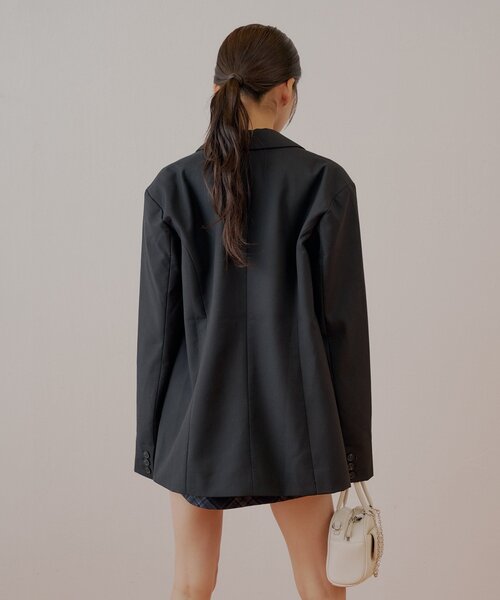 Chico（チコ）の「ビッグショルダールーズシングルジャケット（テーラードジャケット・レディース・グレー系その他2/ブラック/グレー・FREE）」の10枚目の写真