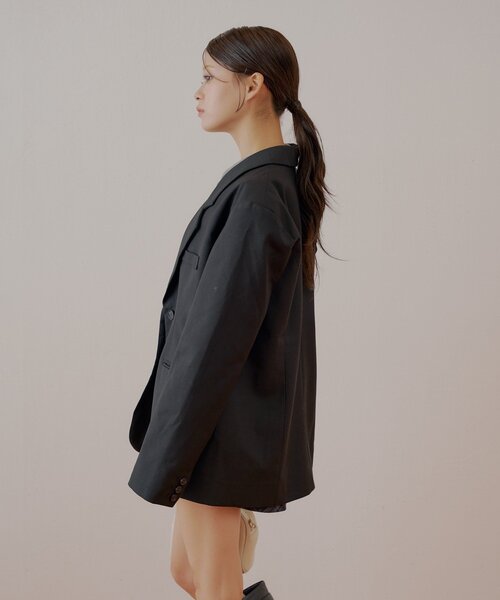 Chico（チコ）の「ビッグショルダールーズシングルジャケット（テーラードジャケット・レディース・グレー系その他2/ブラック/グレー・FREE）」の14枚目の写真