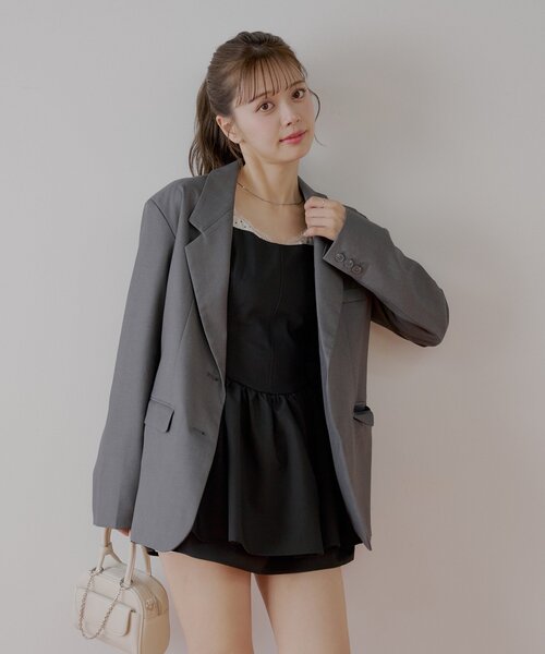 Chico（チコ）の「ビッグショルダールーズシングルジャケット（テーラードジャケット・レディース・グレー系その他2/ブラック/グレー・FREE）」の18枚目の写真