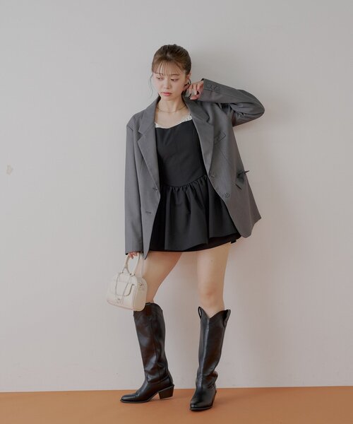 Chico（チコ）の「ビッグショルダールーズシングルジャケット（テーラードジャケット・レディース・グレー系その他2/ブラック/グレー・FREE）」の19枚目の写真