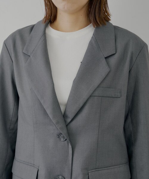 Chico（チコ）の「ビッグショルダールーズシングルジャケット（テーラードジャケット・レディース・グレー系その他2/ブラック/グレー・FREE）」の4枚目の写真