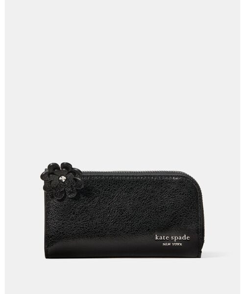 kate spade new york(ケイトスペード ニューヨーク)の「デヴィン グレイズド レザー スモール スリム バイフォールド ウォレット ウィズ ノベル ジップ プル(財布・レディース・ブラック・ONESIZE)」の1枚目の写真