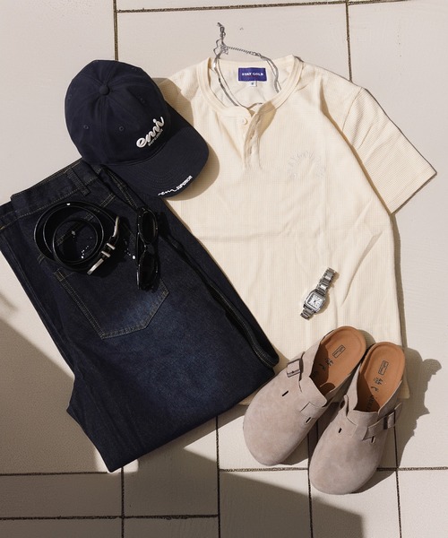 STAY GOLD（ステイゴールド）の「【STAYGOLD】 サーマル ヘンリーネック 半袖 Tシャツ / Thermal henley neck short sleeve T-shirt（Tシャツ/カットソー・メンズ・ネイビー/チャコールグレー/アイボリー・L/S/M）」の2枚目の写真