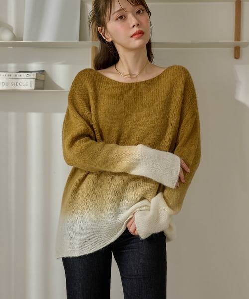 LAULEN(ローレン)の「wool blend gradation knit /クルーネックウールブレンドグラデーションニット(ニット/セーター・レディース・グレー/マスタード・FREE)」の4枚目の写真