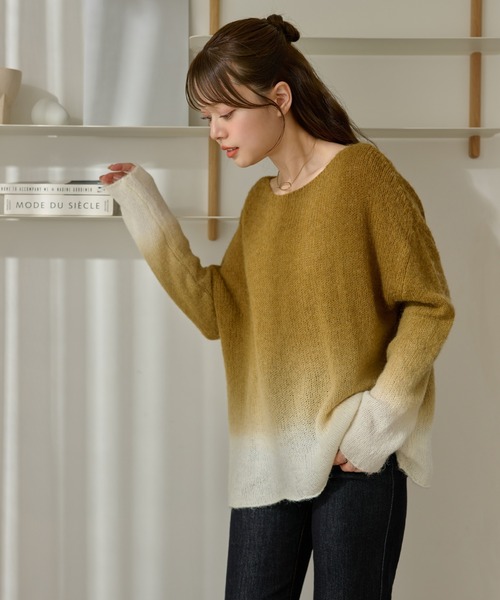 LAULEN(ローレン)の「wool blend gradation knit /クルーネックウールブレンドグラデーションニット(ニット/セーター・レディース・グレー/マスタード・FREE)」の6枚目の写真