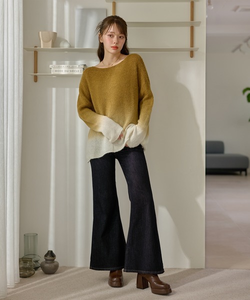 LAULEN(ローレン)の「wool blend gradation knit /クルーネックウールブレンドグラデーションニット(ニット/セーター・レディース・グレー/マスタード・FREE)」の7枚目の写真