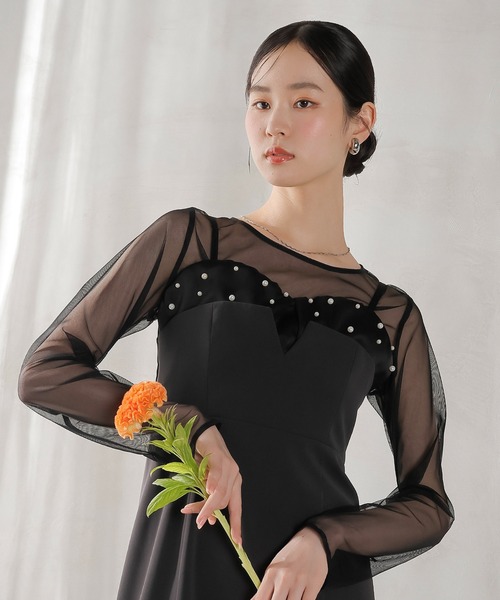 Kana（カナ）の「チュールトップス フリル パール キャミワンピース 2点セット パーティー ドレス 結婚式 お呼ばれ オケージョンドレス（ドレス・レディース・チャコールグレー/ブラック・M/S）」の12枚目の写真