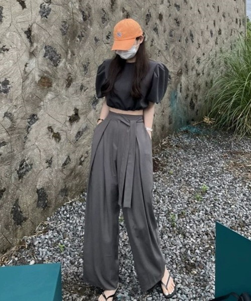 Teem Store（チームストア）の「ウエストリボンワイドスラックス（スラックス・レディース・ブラウン/ブラック/グレー・M/L）」の14枚目の写真
