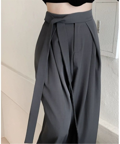Teem Store（チームストア）の「ウエストリボンワイドスラックス（スラックス・レディース・ブラウン/ブラック/グレー・M/L）」の9枚目の写真