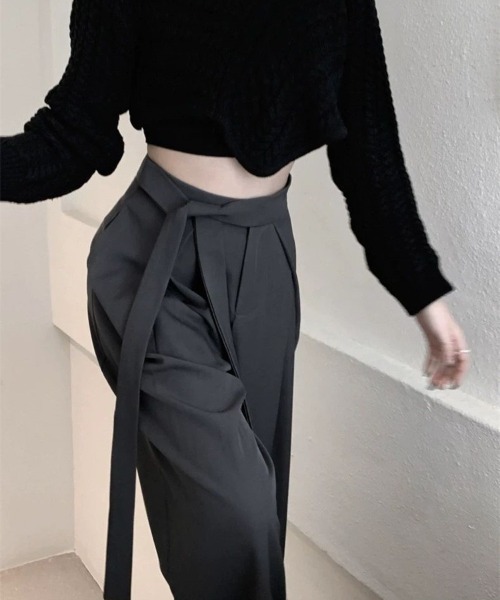 Teem Store（チームストア）の「ウエストリボンワイドスラックス（スラックス・レディース・ブラウン/ブラック/グレー・M/L）」の8枚目の写真