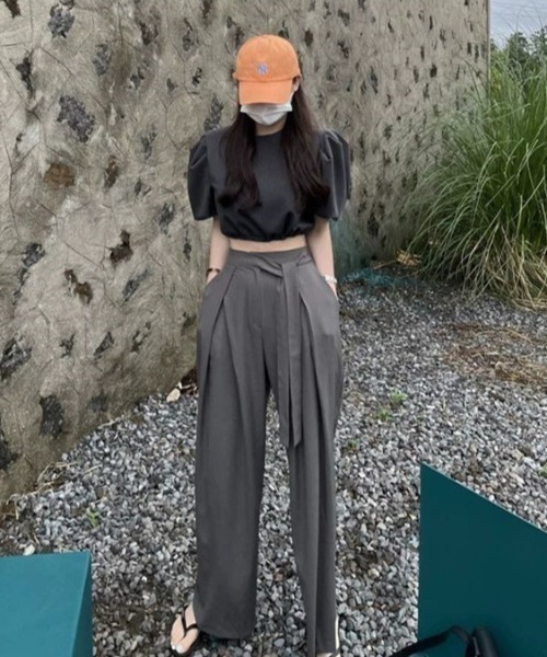 Teem Store（チームストア）の「ウエストリボンワイドスラックス（スラックス・レディース・ブラウン/ブラック/グレー・M/L）」の11枚目の写真