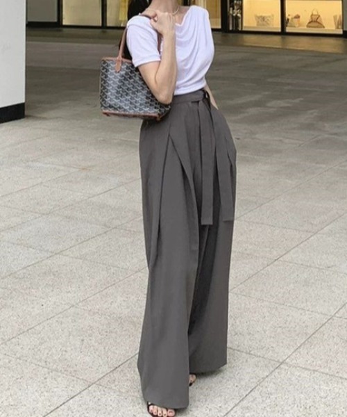 Teem Store（チームストア）の「ウエストリボンワイドスラックス（スラックス・レディース・ブラウン/ブラック/グレー・M/L）」の17枚目の写真