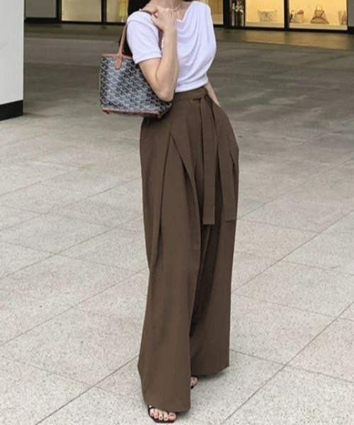 Teem Store（チームストア）の「ウエストリボンワイドスラックス（スラックス・レディース・ブラウン/ブラック/グレー・M/L）」の20枚目の写真