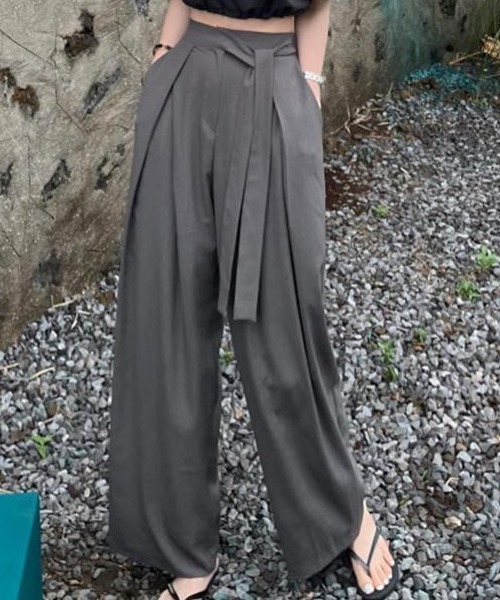 Teem Store（チームストア）の「ウエストリボンワイドスラックス（スラックス・レディース・ブラウン/ブラック/グレー・M/L）」の6枚目の写真